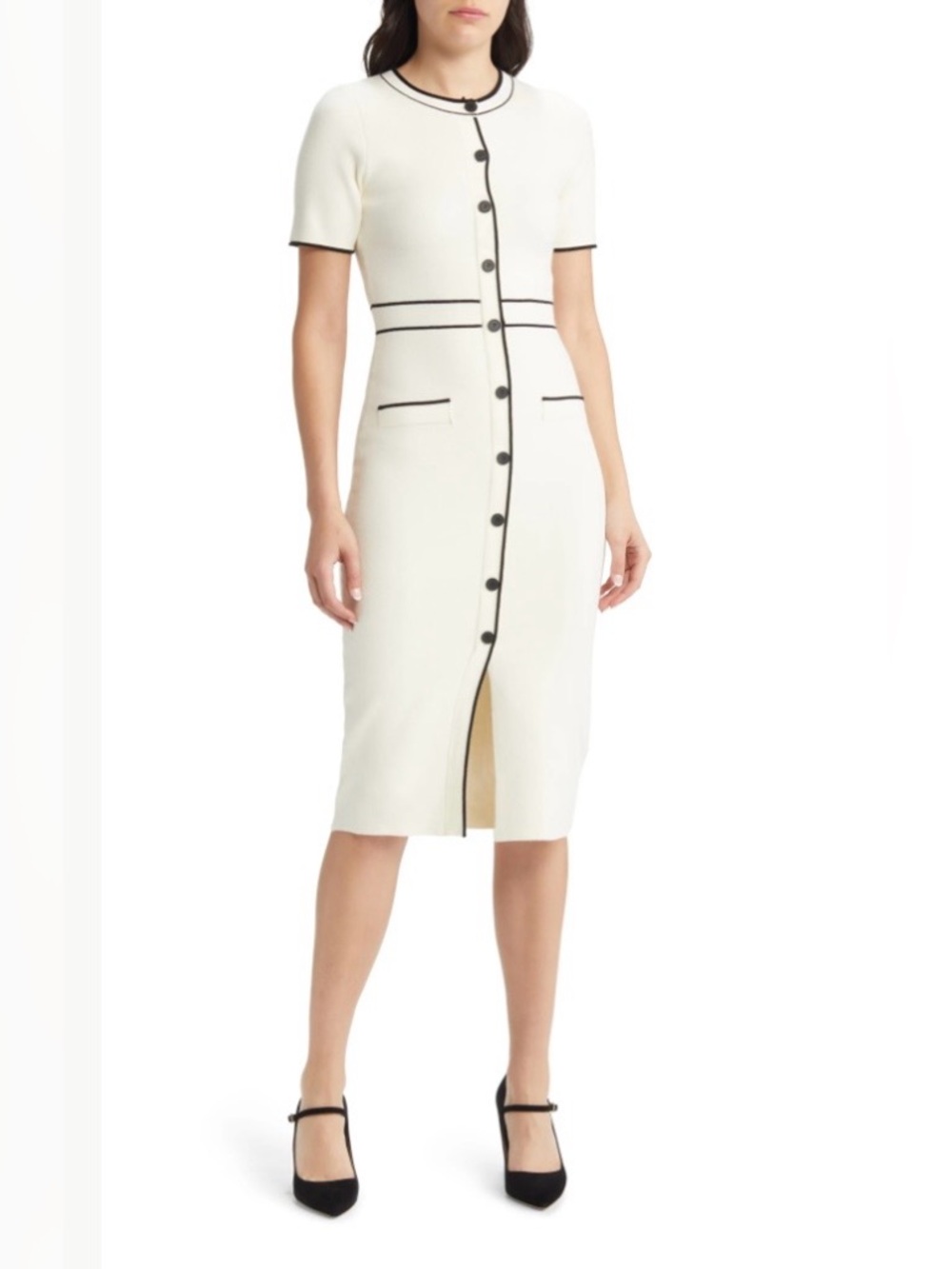 🌟NWT🌟 ZOE AND CLAIRE, Button Front Midi Sweater Dress, Ivory/Black, Size S